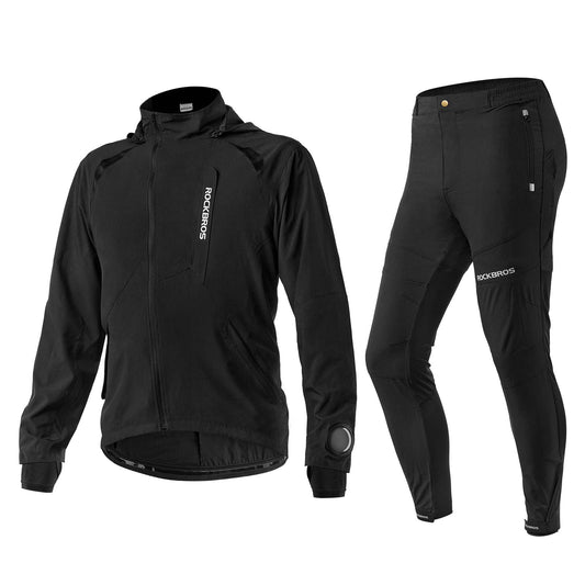 Conjunto de Ciclismo Masculino Softshell Respirável com Jaqueta e Calça ROCKBROS