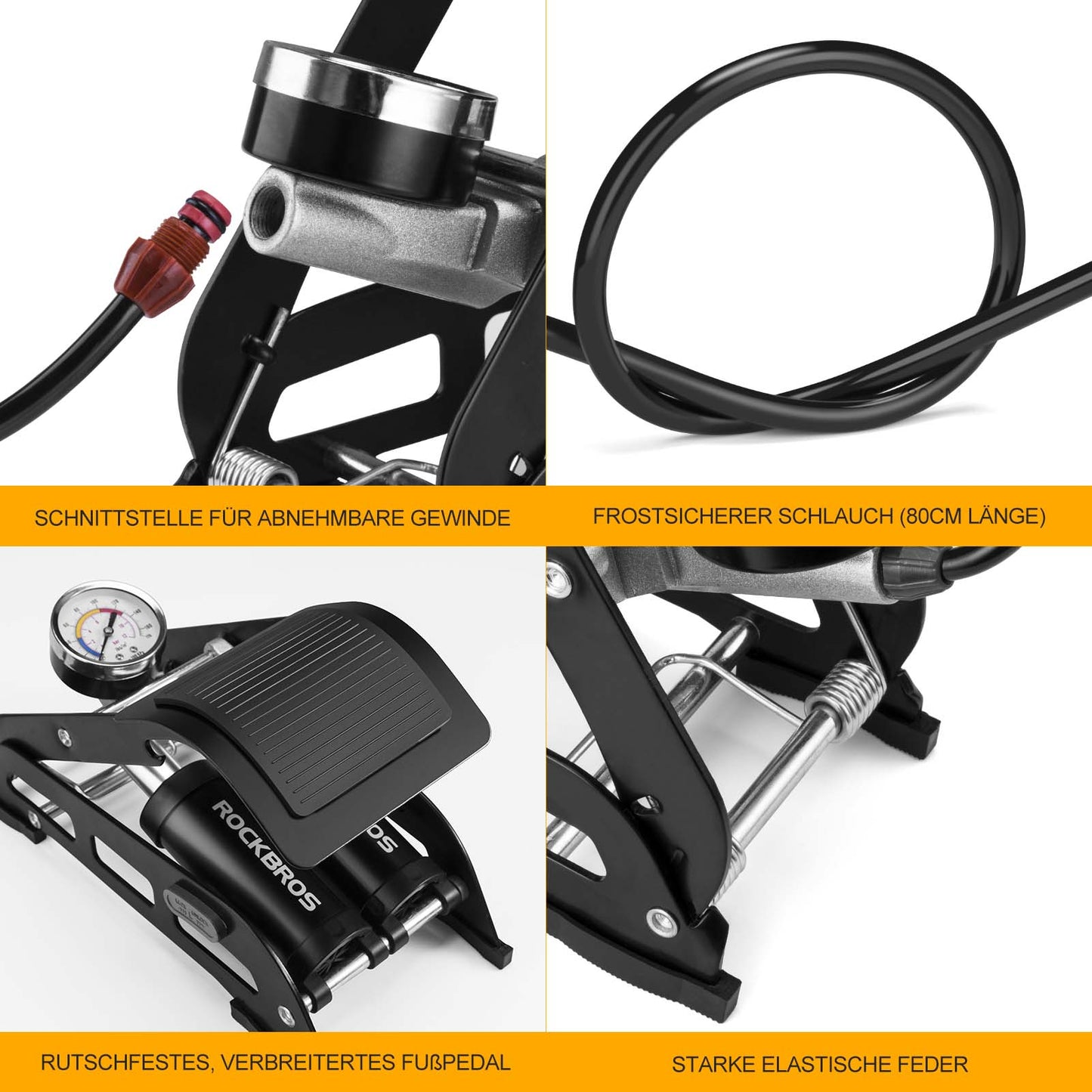 Bomba de ar de pé com manômetro de cilindro duplo ROCKBROS