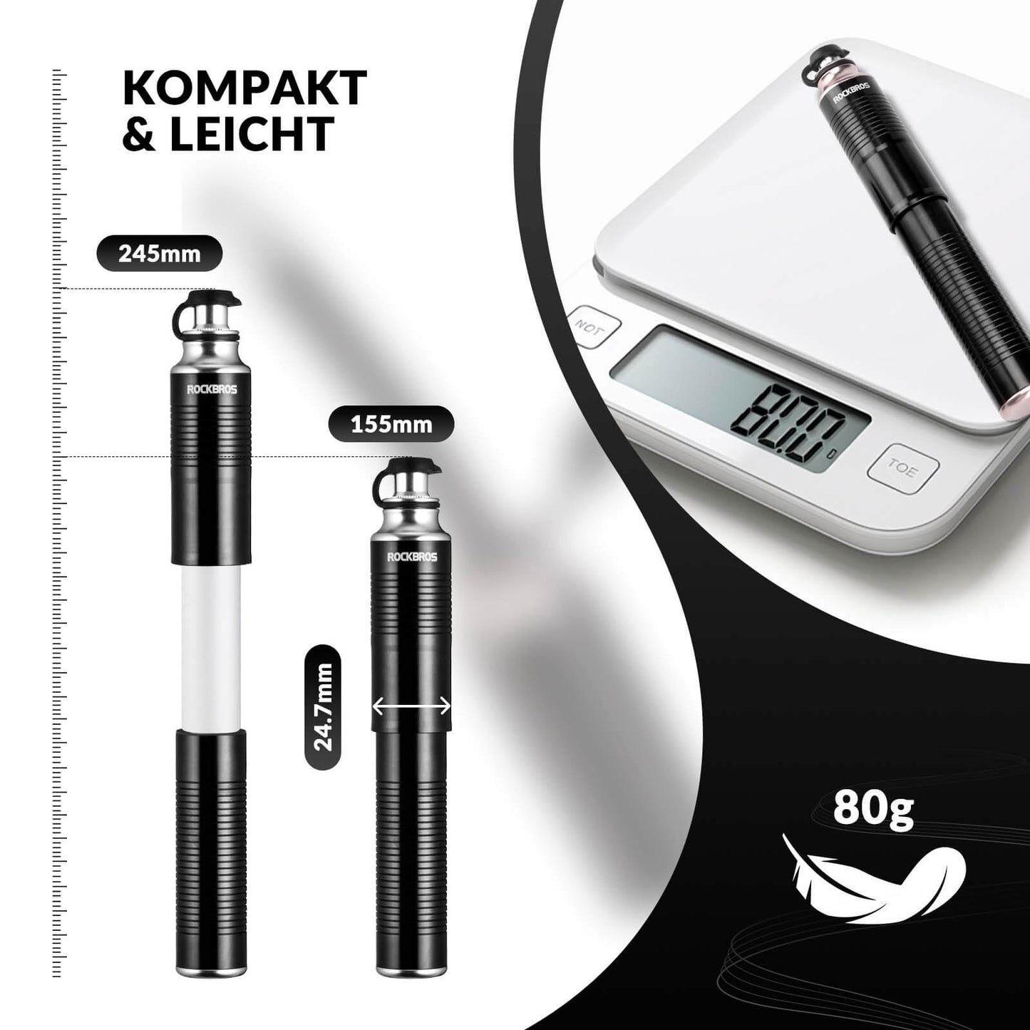 Bomba manual de alumínio ROCKBROS para válvulas Schrader e Presta
