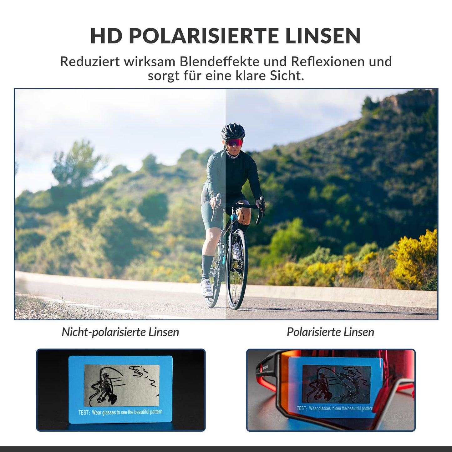 Óculos de sol polarizados para ciclismo, óculos de sol esportivos para esportes ao ar livre, ROCKBROS