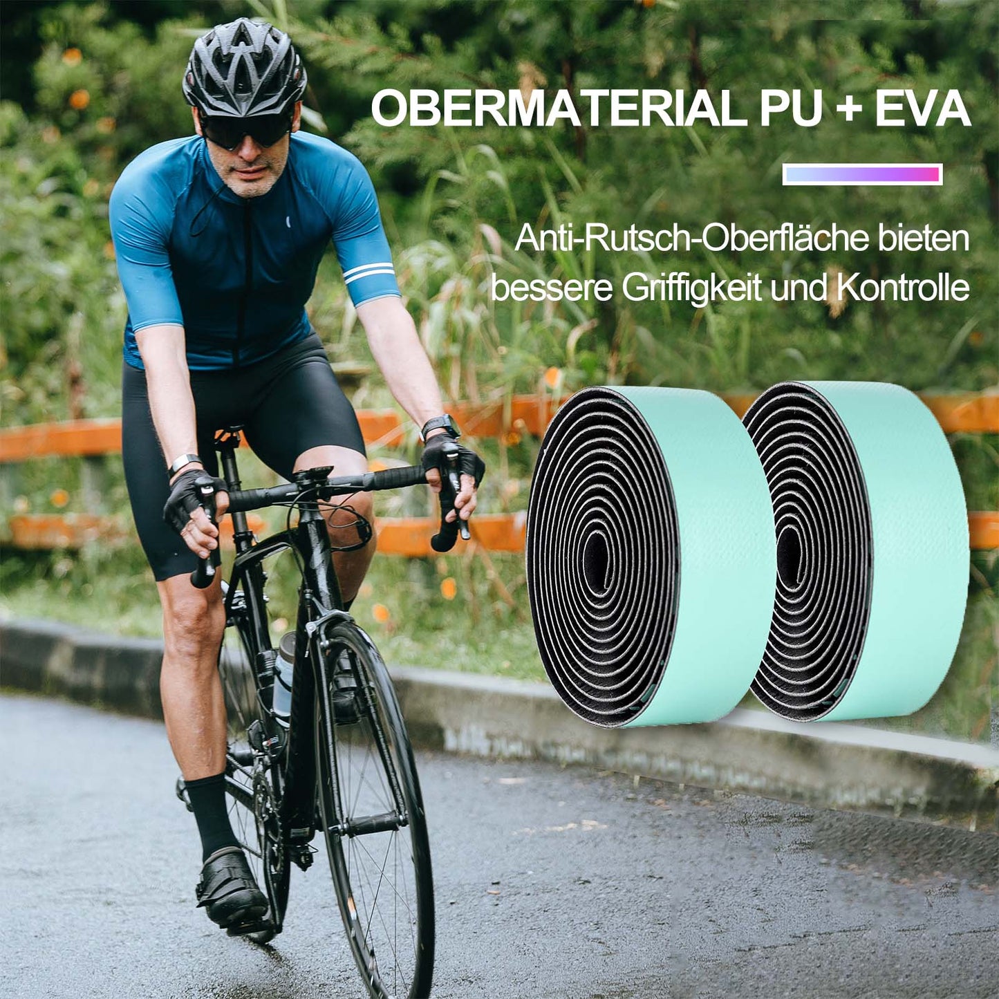 Fita antiderrapante para guidão de bicicleta, compatível com mountain bikes e bicicletas de estrada, 2 rolos, ROCKBROS