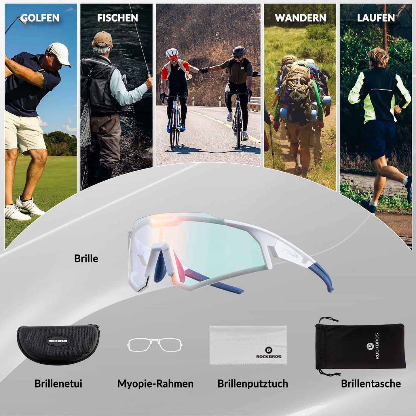 Óculos de sol, óculos para ciclismo, lentes fotossensíveis, para uso externo, proteção UV400, ROCKBROS