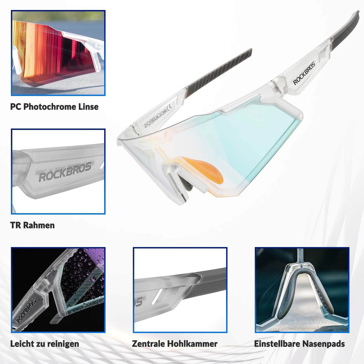 Óculos de sol, óculos para ciclismo, lentes fotossensíveis, para uso externo, proteção UV400, ROCKBROS