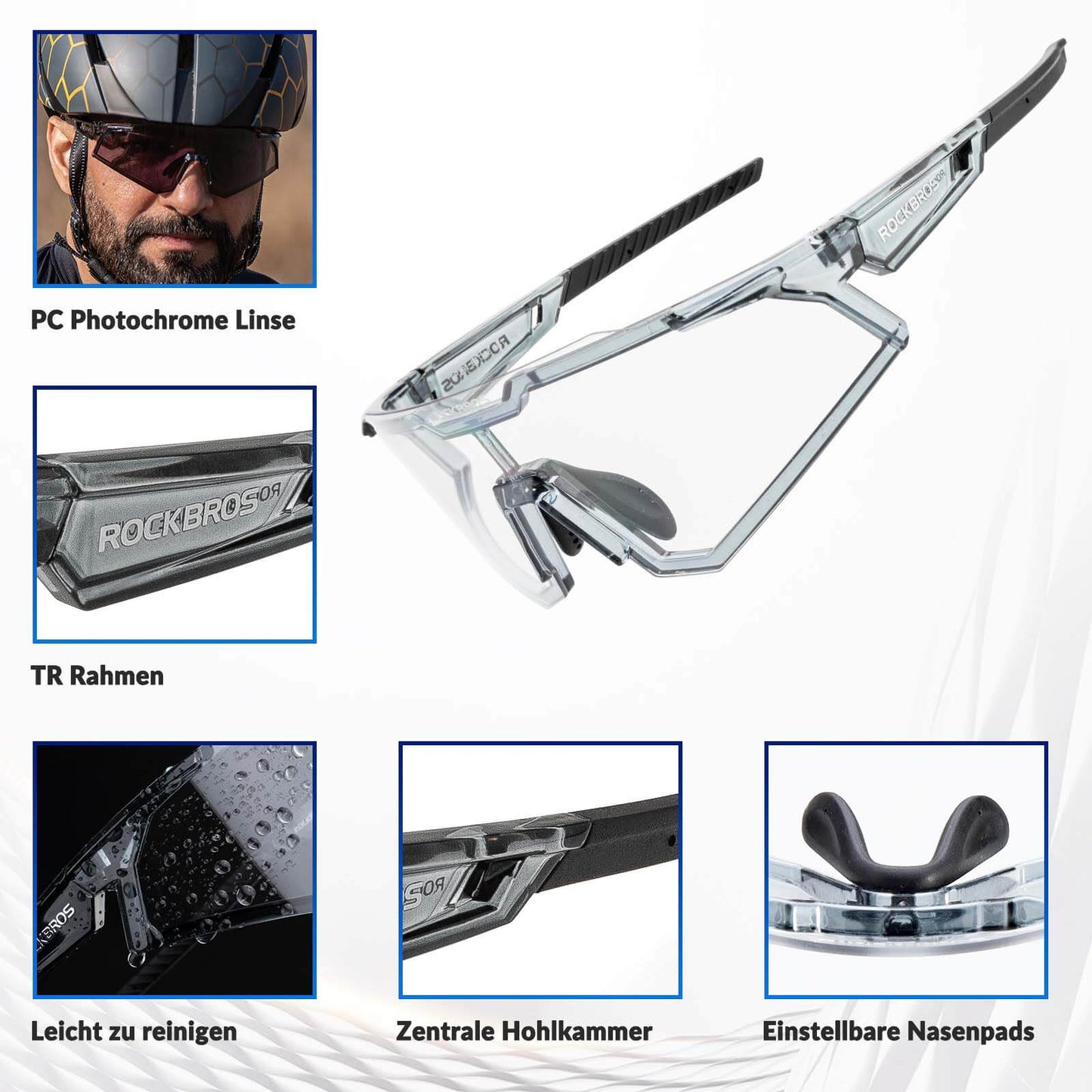 Óculos de sol, óculos para ciclismo, lentes fotossensíveis, para uso externo, proteção UV400, ROCKBROS