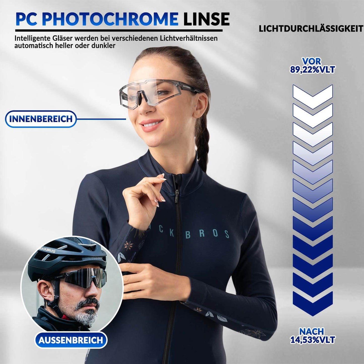 Óculos de sol, óculos para ciclismo, lentes fotossensíveis, para uso externo, proteção UV400, ROCKBROS