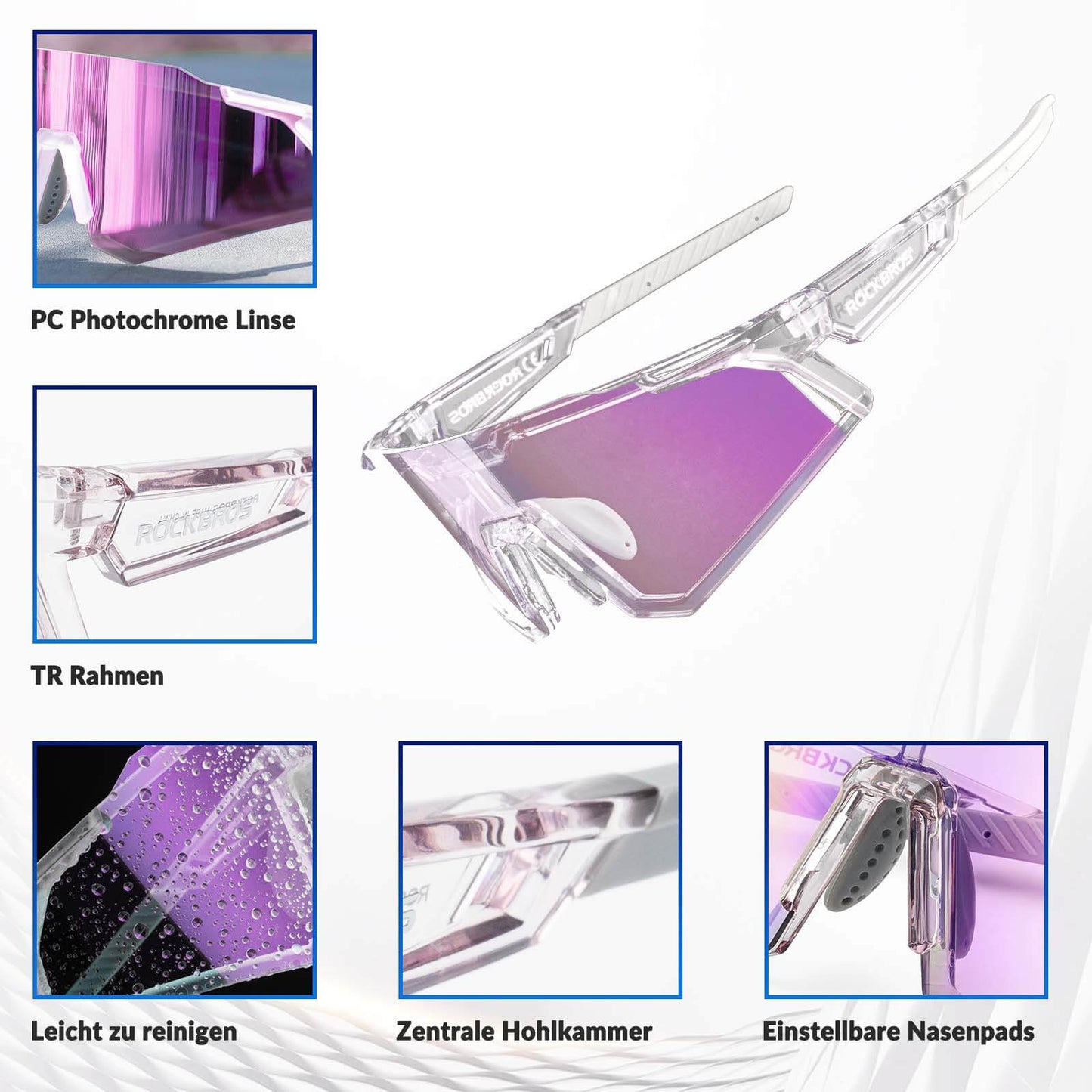 Óculos de sol, óculos para ciclismo, lentes fotossensíveis, para uso externo, proteção UV400, ROCKBROS