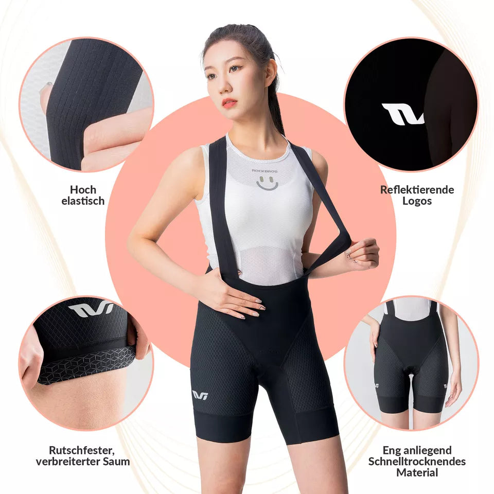Shorts femininos acolchoados para bicicleta de estrada ROCKBROS TVI com alças