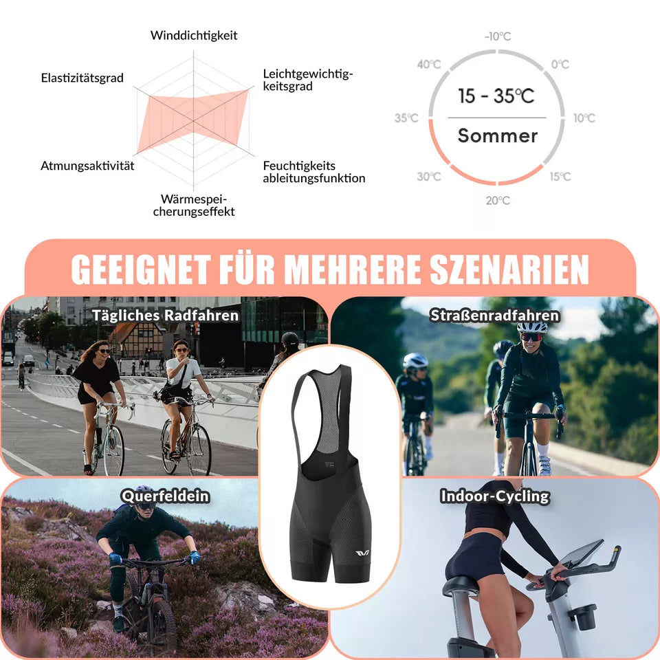 Shorts femininos acolchoados para bicicleta de estrada ROCKBROS TVI com alças