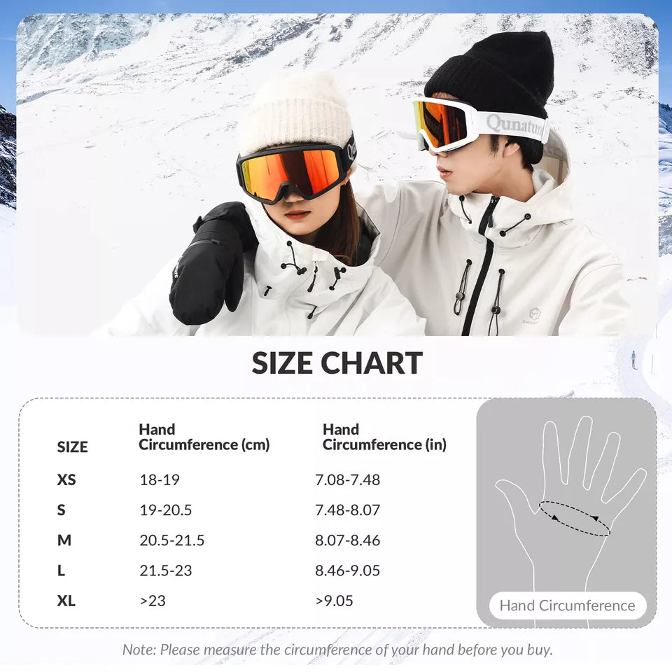 Qunature Luvas de esqui quentes Luvas de snowboard impermeáveis XS-XL feminino/masculino