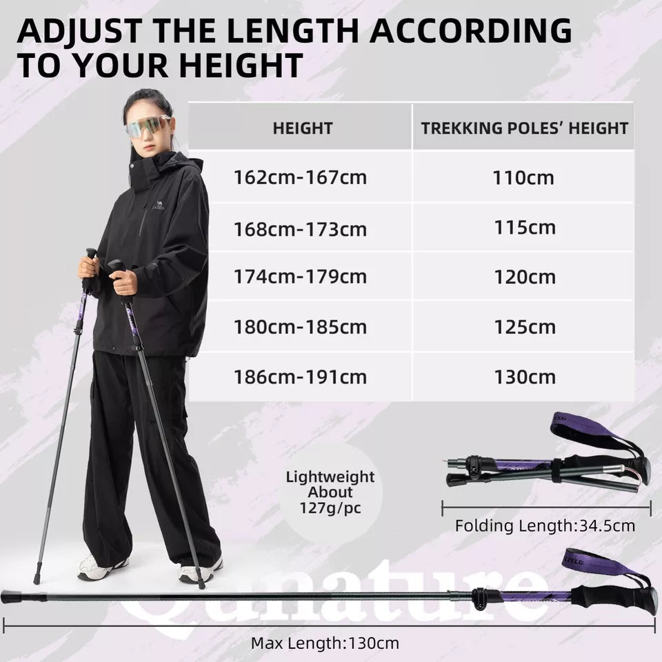 Bastões de trekking Qunature Bastões de caminhada 7075 alumínio 130cm