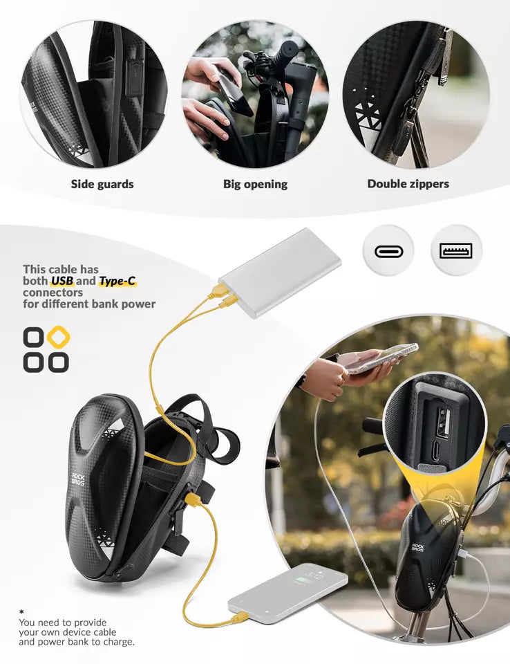 ROCKBROS E-Scooter Bolsa Repelente de Água 1.3L Bolsa para Guiador Bolso Frontal PU