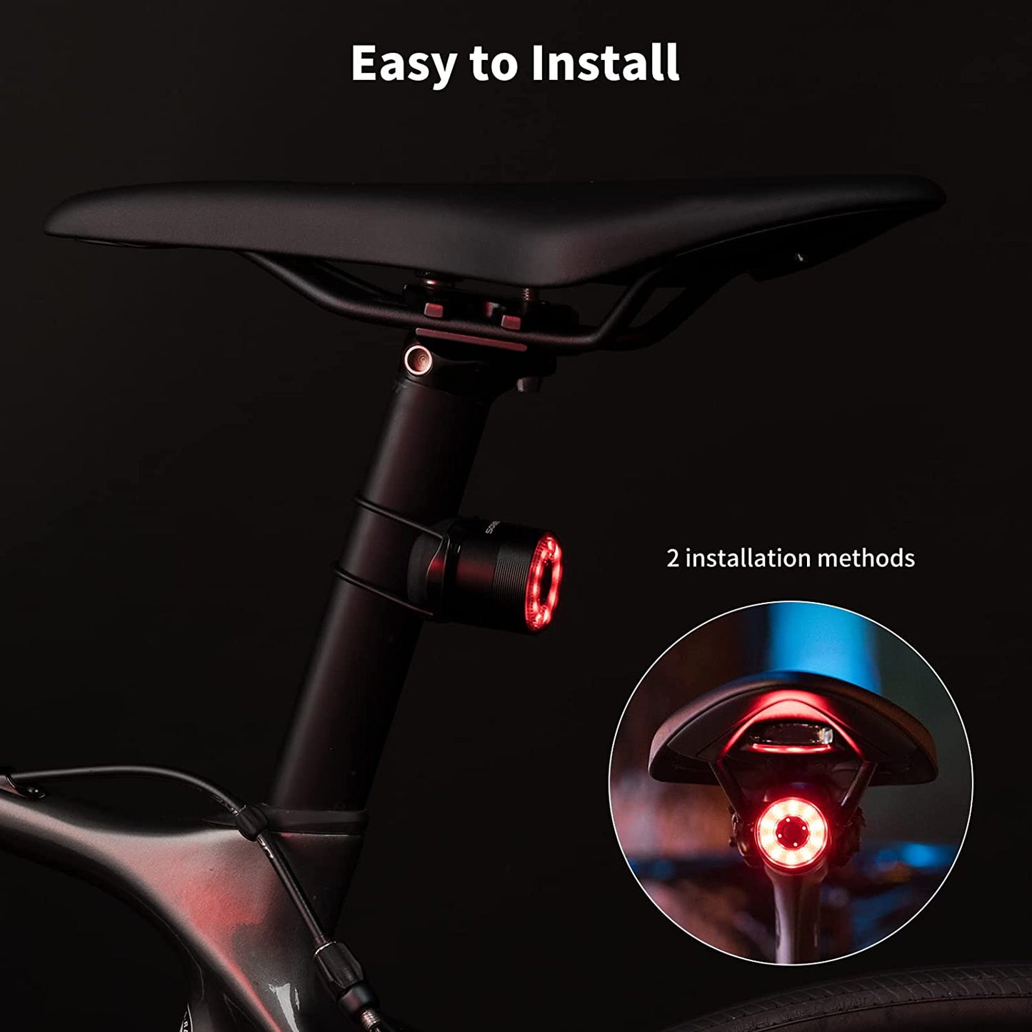ROCKBROS Luz traseira de bicicleta inteligente recarregável 4 modos IPX6 à prova d'água